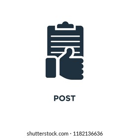 Post icon. Black filled vector illustration. Post symbol on white background. Can be used in web and mobile.