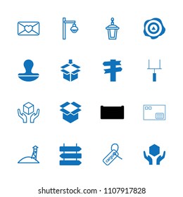 Post icon. collection of 16 post filled and outline icons such as direction   isolated, direction, handle with care, box, street lamp. editable post icons for web and mobile.