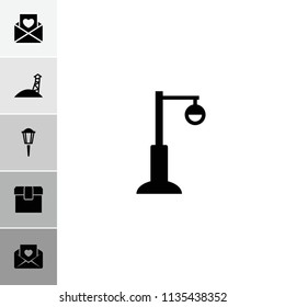 Post icon. collection of 6 post filled icons such as street lamp, love letter, observation military tower. editable post icons for web and mobile.