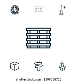 Post icon. collection of 7 post outline icons such as box, direction, street lamp, cargo box, at mail. editable post icons for web and mobile.
