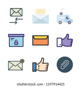 post icon set. vector set about box, like, van and paper clip icons set.