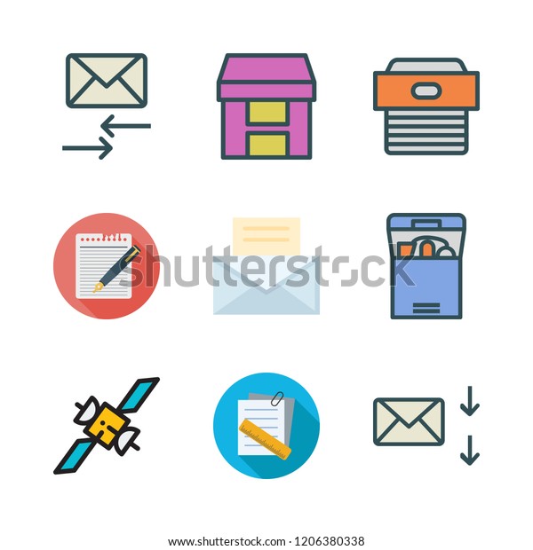 post icon set. vector set about email, notes, box\
and mail icons set.
