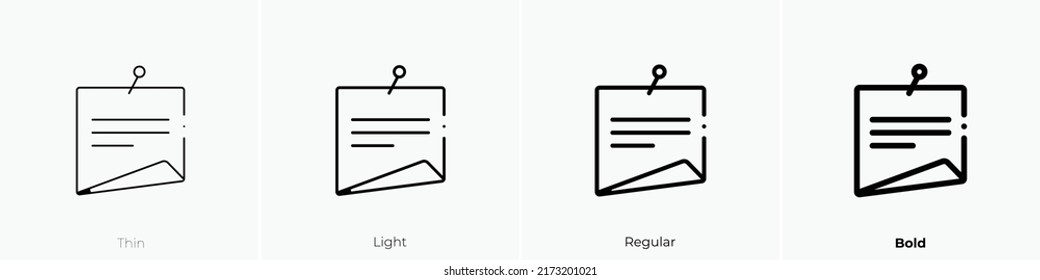 Post it icon. Thin, Light Regular And Bold style design isolated on white background