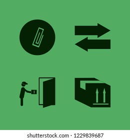 post icon. post vector icons set left right arrows, courier gives parcel, parcel box and paper clip