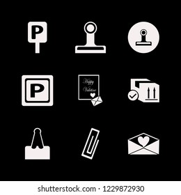 post icon. post vector icons set parking sign, paper clip, parcel box and heart envelope