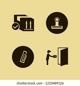 post icon. post vector icons set paper clip, parcel box and courier gives parcel