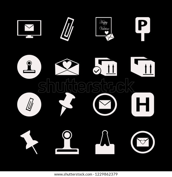 post icon. post vector icons set heart\
envelope, paper clip, push pin and parcel\
box
