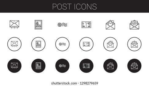 post icons set. Collection of post with email, stamp, postcard, love letter. Editable and scalable post icons.