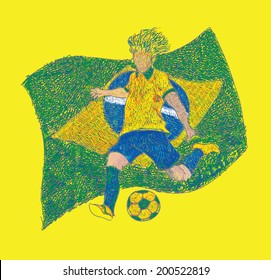 post impressionist style vector football player on brazil flag