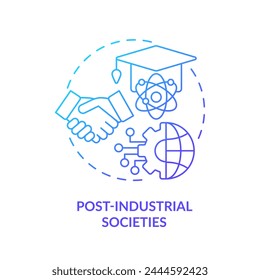 Icono de concepto de gradiente azul de sociedades postindustriales. Progreso tecnológico. Desarrollo del sector servicios. Ilustración de línea de forma redonda. Abstractas idea. Diseño gráfico. Fácil de usar en el artículo