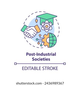 Post industrial societies multi color concept icon. Technological progress. Service sector development. Round shape line illustration. Abstract idea. Graphic design. Easy to use in article