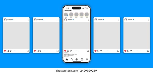 Post Instagram feed frame mockup with smartphone Iphone 16 pro max mock up template design