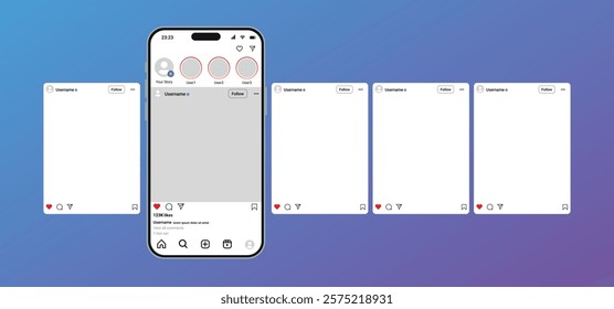 Post Instagram frame mockup with smartphone mock up template design. carousel post on social media mockup with cellphone 