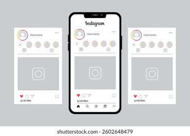 Post Instagram frame mockup with smartphone mock up template design. Vector design user interface mockup instagram feed