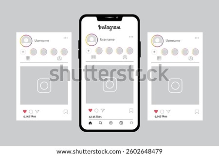 Post Instagram frame mockup with smartphone mock up template design. Vector design user interface mockup instagram feed