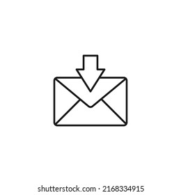 Post and letter monochrome sign. Outline symbol drawn with black thin line. Suitable for web sites, apps, stores, shops etc. Vector icon of arrow by letter 