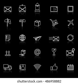 Post line icons with reflect on black background, stock vector