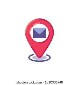 Post location pin flat icon, vector sign, mail tracking colorful pictogram isolated on white. Symbol, logo illustration. Flat style design