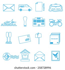 post and mail blue outline icons set eps10