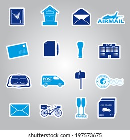 post and mail blue stickers set eps10