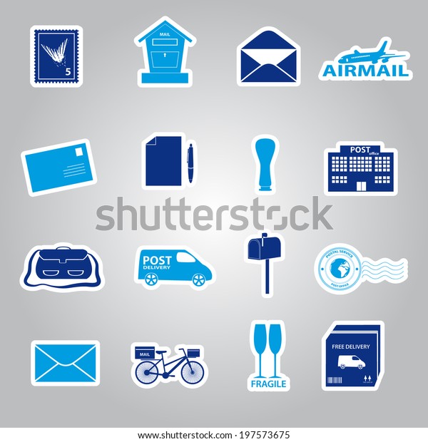 post and mail blue\
stickers set eps10
