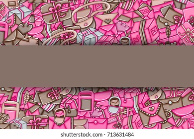 Post and mail delivery concept. 3d cartoon doodle background design. Hand drawn colorful vector illustration. Pink and brown color