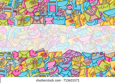 Post and mail delivery concept. 3d cartoon doodle background design. Hand drawn colorful vector illustration
