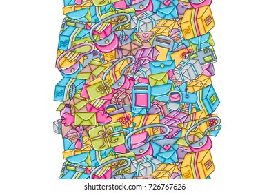 Post and mail delivery concept. 3d cartoon doodle background design. Hand drawn colorful vector illustration.