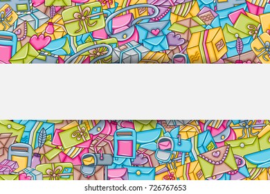 Post and mail delivery concept. 3d cartoon doodle background design. Hand drawn colorful vector illustration.