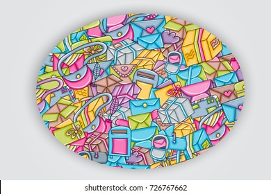 Post and mail delivery concept. 3d cartoon doodle background design. Hand drawn colorful vector illustration.
