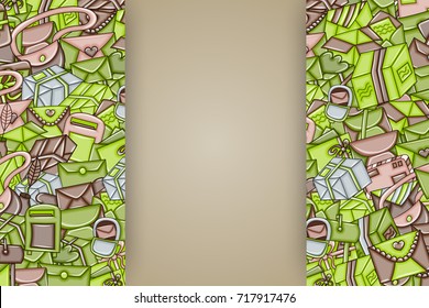 Post and mail delivery concept. ?artoon doodle background design. Hand drawn colorful vector illustration. Green and brown color.