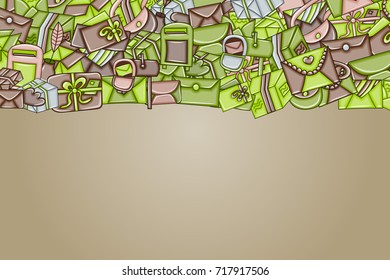 Post and mail delivery concept. ?artoon doodle background design. Hand drawn colorful vector illustration. Green and brown color.