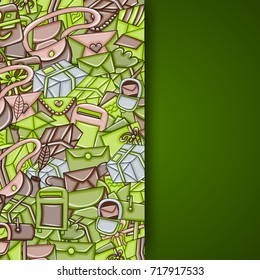 Post and mail delivery concept. ?artoon doodle background design. Hand drawn colorful vector illustration. Green and brown color.