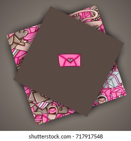 Post and mail delivery concept. ?artoon doodle background design. Hand drawn colorful vector illustration. Green and brown color.