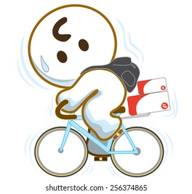 Post man riding a bicycle transport business, He is pantomime, Cartoon vector character design cute and funny background white color.