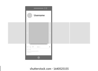 Post mockup. Interface carousel post vector template. Social network page, mobile app concept. Carousel swipe smartphone application vector design