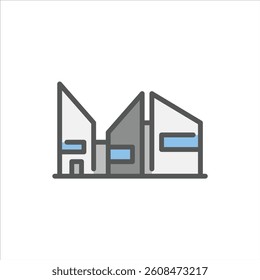 post modern building filled outline icon. architecture color line illustration.