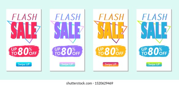 Post modern mobile banners for sale. Sale banner template design, flash sale special offer set. Stock vector illustration set.