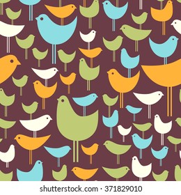 patrón de aves retro coloridas posmoderno y sin fisuras 