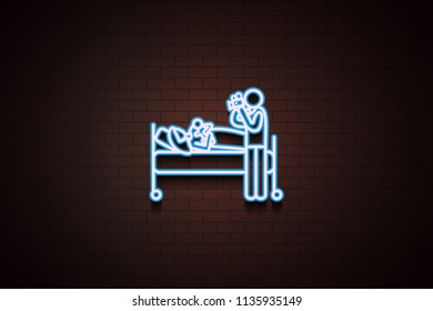 post natal icon in Neon  on dark brick wall background