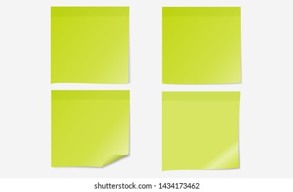 Post note label green sticky note paper set on gray background with shadow and adhesive sticker-Vector Illustration