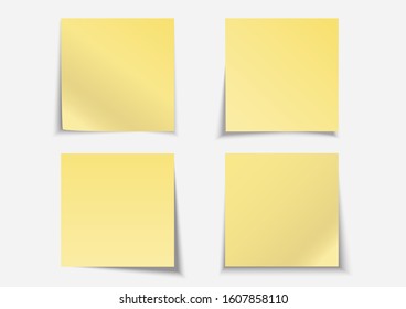 Post note label yellow paper sticky note set on gray background with shadow - Vector Illustration