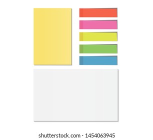Post note memory sticker yellow white paper and index set on gray board with shadow- Vector Illustration