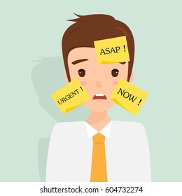 post it note on business man's face. business people character. memo in the job.