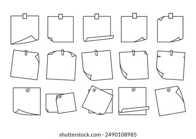 Post it note outline vector set illustration