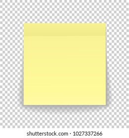 Post note paper sheet or sticky sticker with shadow isolated on a transparent background. Vector yellow post office memo or remember notepaper for your design.