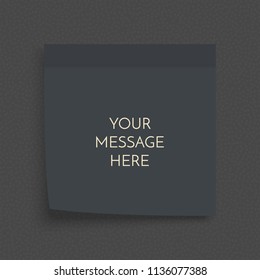 Post note paper sheet. Sticky sticker. Vector office memo template. Blank black square adhesive sticker mock up with curved corner. 