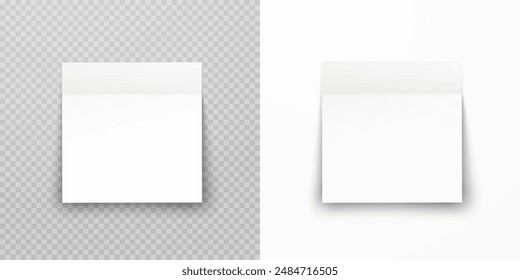 Post note paper sheet or sticky sticker with shadow isolated on transparent and white backgrounds. Vector office memo template	