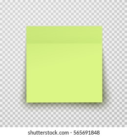 Post Note Paper Sheet Or Sticky Sticker With Shadow Isolated On A Transparent Background. Vector Green Office Memo Template.
