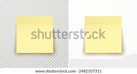 Post note paper sheet or sticky sticker with shadow isolated on transparent and white  backgrounds. Vector yellow office memo template